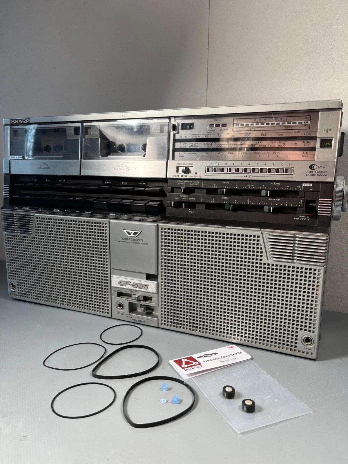 Boombox. Sharp GF-555 NEW BELTS, PINCH ROLLERS etc. 1980s Radio Cassette