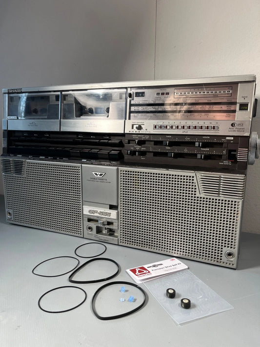 Boombox. Sharp GF-555 NEW BELTS, PINCH ROLLERS etc. 1980s Radio Cassette