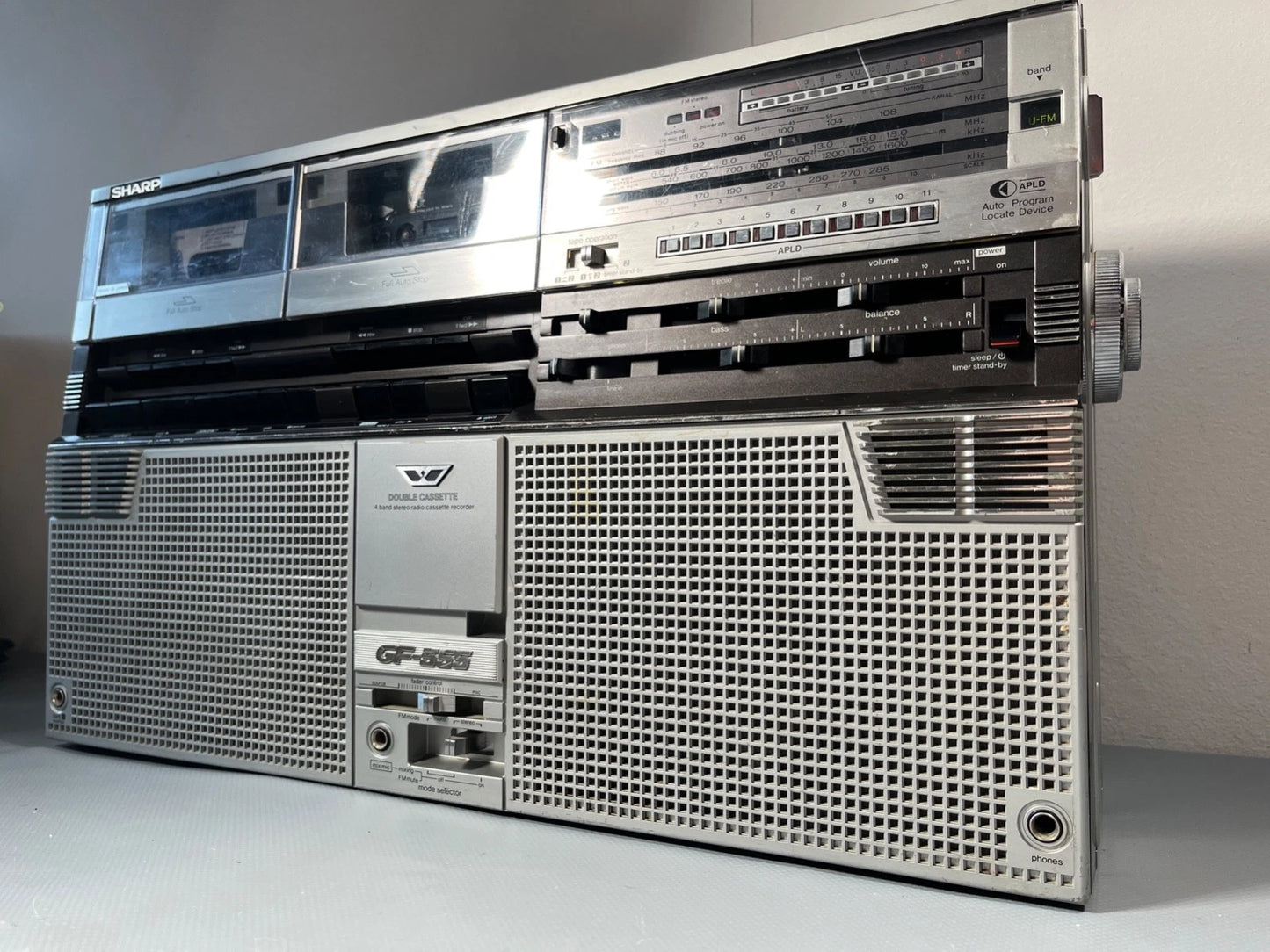 Boombox. Sharp GF-555 NEW BELTS, PINCH ROLLERS etc. 1980s Radio Cassette