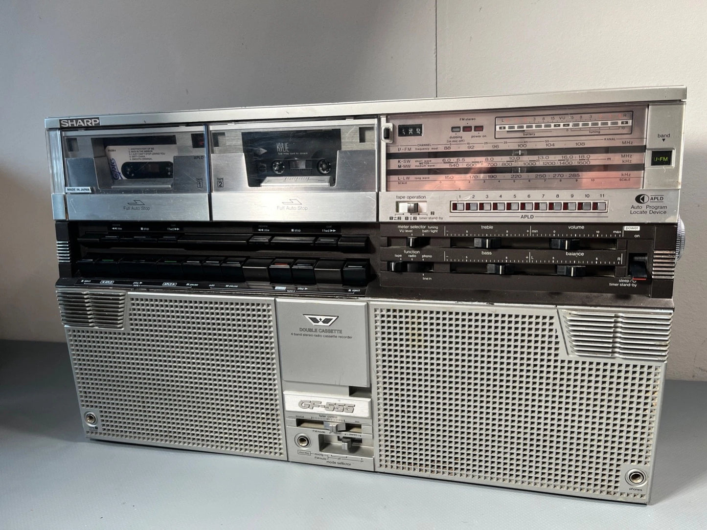 Boombox. Sharp GF-555 NEW BELTS, PINCH ROLLERS etc. 1980s Radio Cassette
